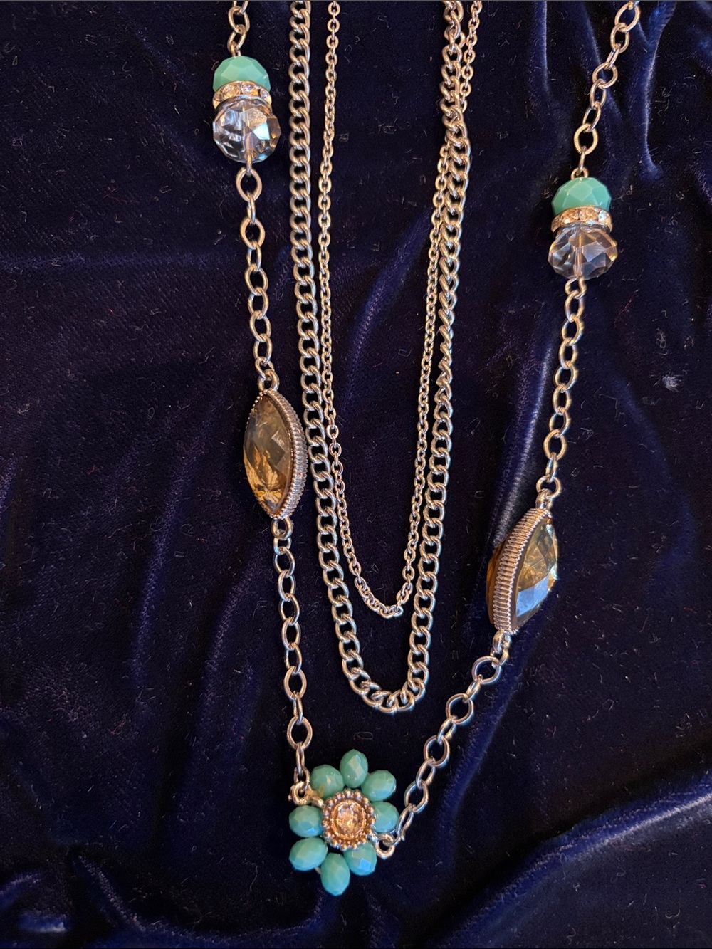Silver-Tone Layered Necklace with Turquoise Floral Accent